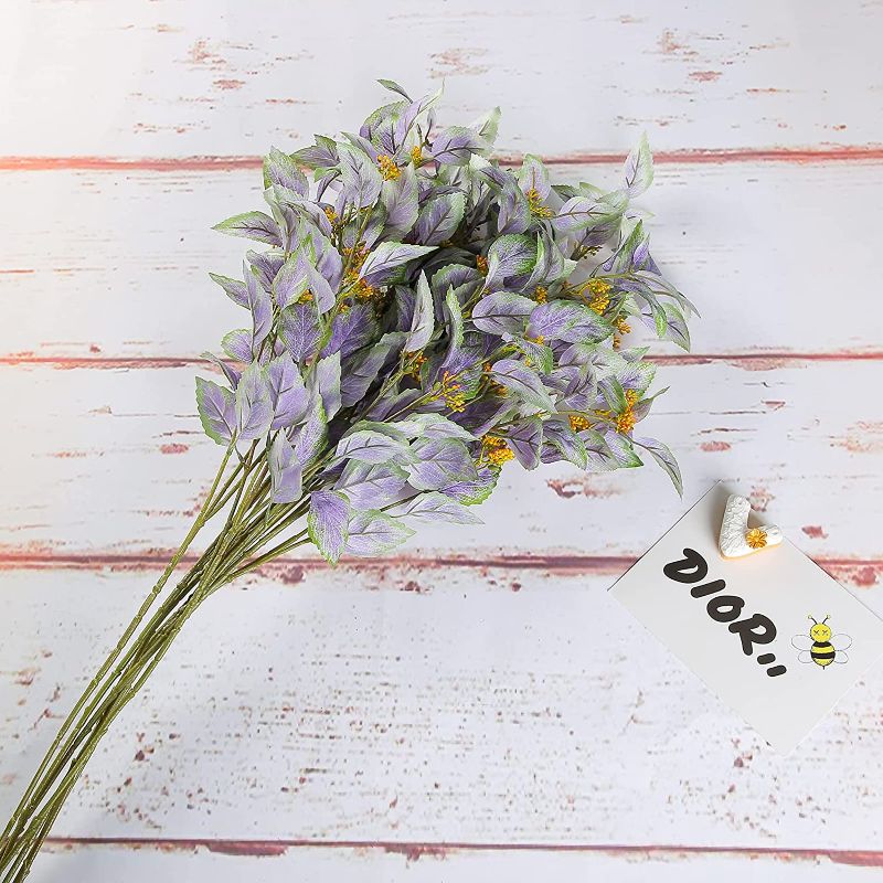 Photo 1 of GWENWEN 8pcs Artificial Flowers Fake Plants for Greenery Decor Indoor Long Stem Purple Flowers for Outdoors Faux Tall Grass for Floor Vase