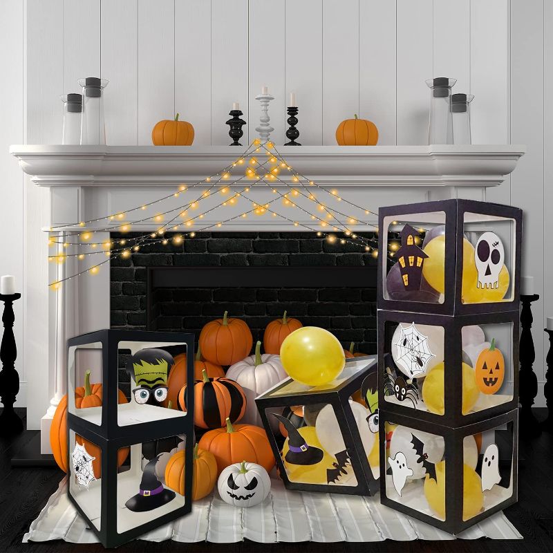 Photo 1 of 4 Pcs Black Balloon Box, Halloween Scary Zombie Theme Cemetery Ghost Pumpkin Balloons Boxes Party Decorations DIY Halloween Party Supplies