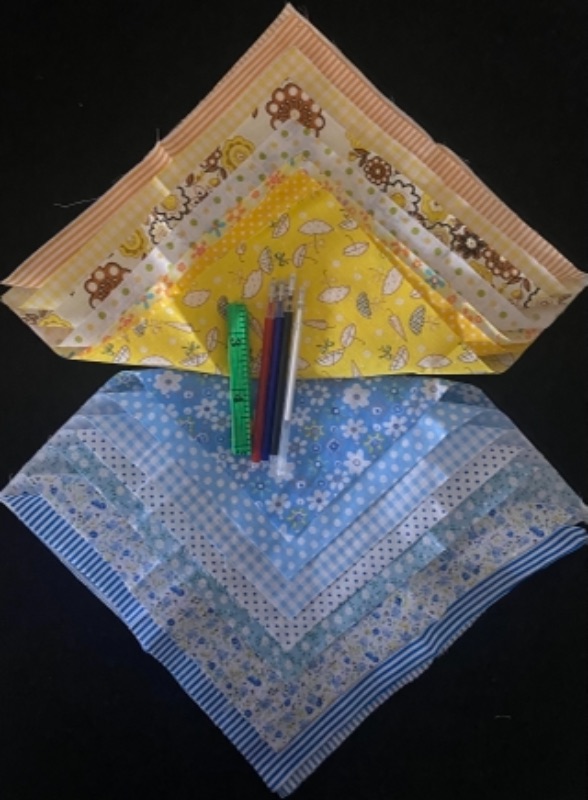 Photo 1 of 12 Assorted Fabric Blocks(12x12) with Marking Pens and Tape Measure