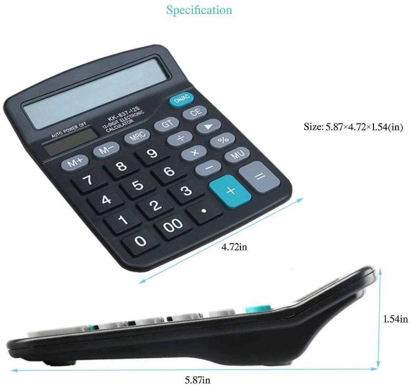 Photo 1 of 12 Digit Electronics Desktop Calculator, Solar Battery Dual Power Basic Office Calculator, Handheld Calculator with Large LCD Display Big Sensitive Button