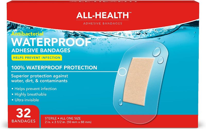 Photo 1 of All Health Clear Waterproof Antibacterial Adhesive Bandages, 2 in x 3 1/2 in, 32 ct | Helps Prevent Infection, 100% Waterproof for First Aid and Wound Care