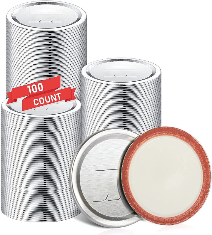 Photo 1 of 100-Count Regular Mouth Canning Lids for Ball, Kerr Jars, 70mm Metal Mason Jar Lids for Canning, 100% Airtight Canning Jar Lids With Secure Leak-Proof Sealing, Perfect for Canning Food,Jams, Fruits