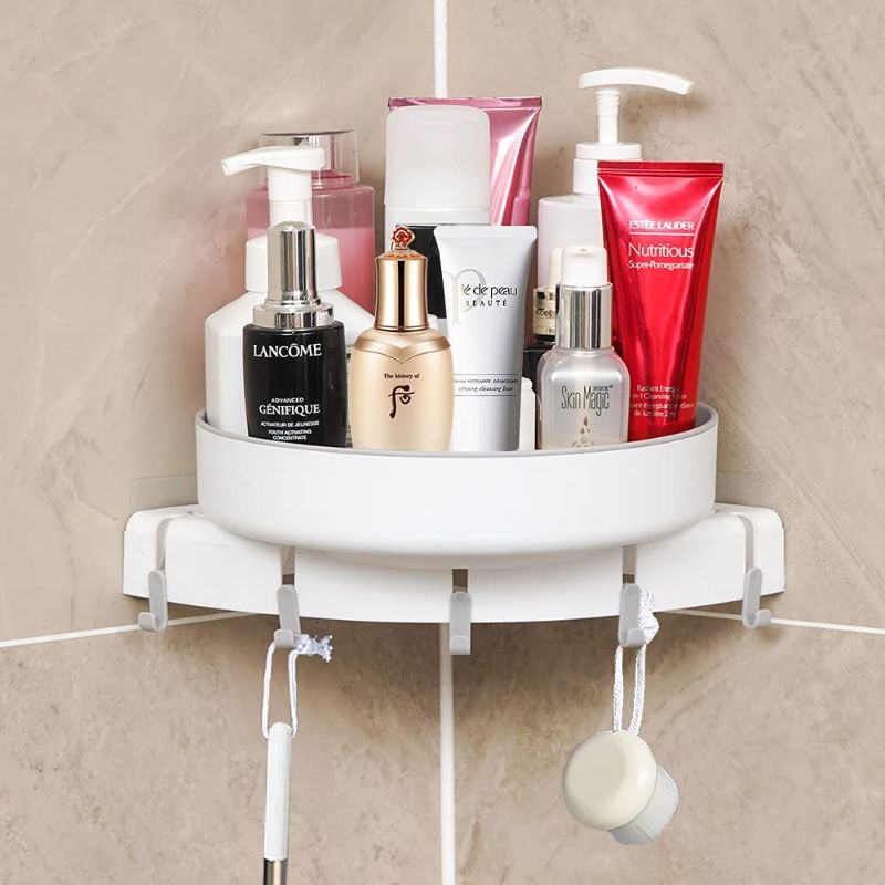 Photo 1 of Corner Shower Caddy Organizer Storage-360° Rotating-2 Installation Methods (1)