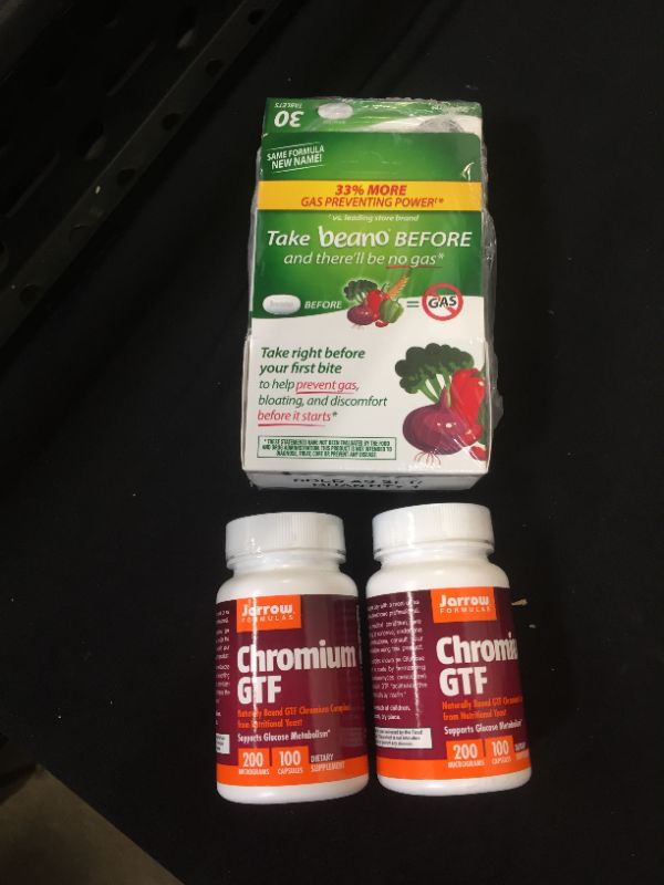 Photo 1 of Beano Ultra 800 Gas Prevention And Digestive Enzyme Supplement 30 Ct 3 Pack and Jarrow Formulas Chromium GTF - 100 Capsules 2 pack