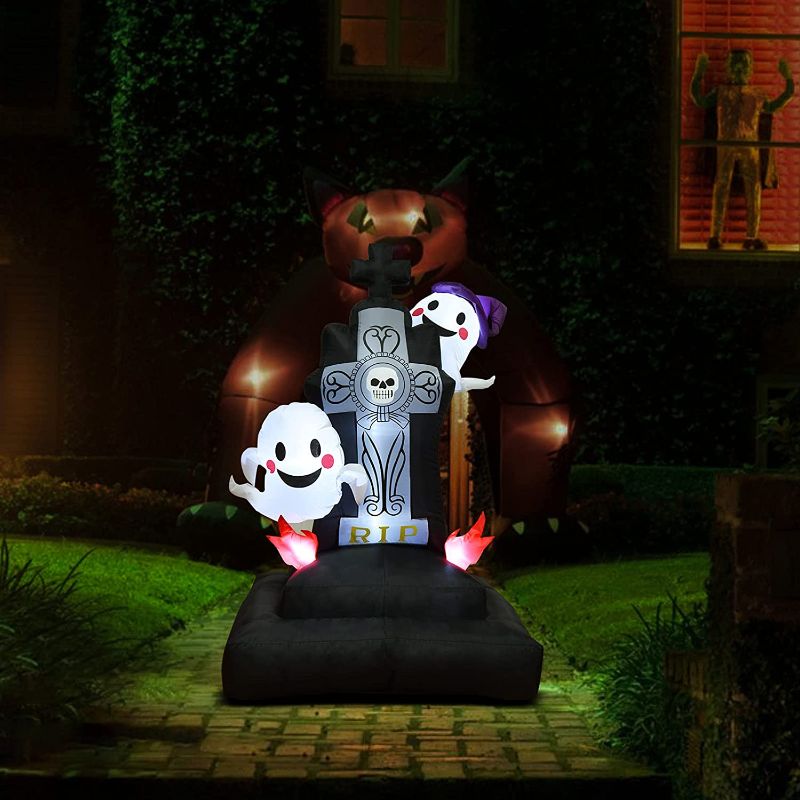 Photo 1 of Ghost Tomb 5Ft Halloween Decorations Outdoor, Inflatable Tombstones with Ghost, Grave Scene Built-in LED Lights, Blow up Outside, Archway, Yard, Garden Lawn Home Holiday Decoration
