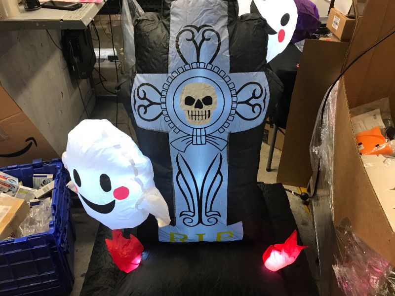 Photo 1 of Ghost Tomb 5Ft Halloween Decorations Outdoor, Inflatable Tombstones with Ghost, Grave Scene Built-in LED Lights, Blow up Outside, Archway, Yard, Garden Lawn Home Holiday Decoration
