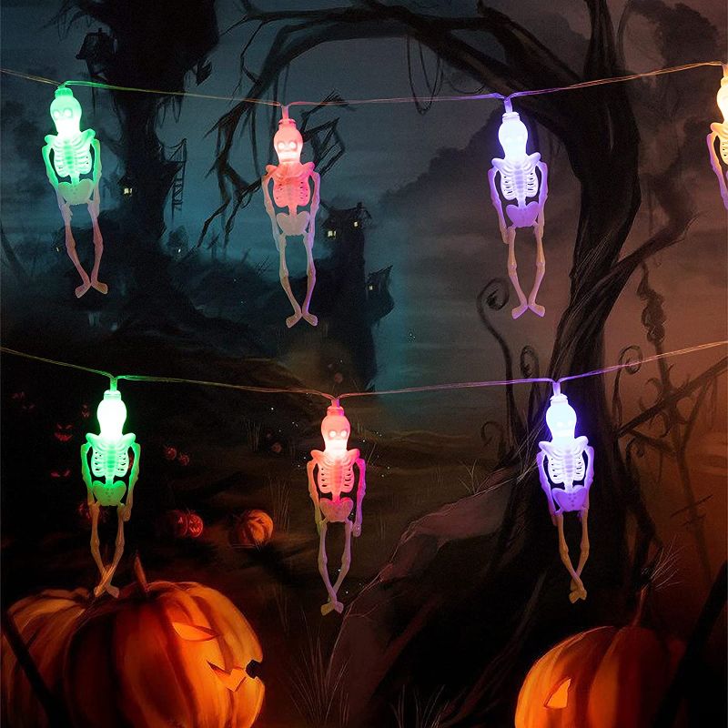 Photo 1 of YOUBET Halloween Skeleton Skull String Lights-2 strings/box 10feet 8 Modes Waterproof Battery Operated Holiday Lights-20Colorful Fairy Lights-Decorative Lights for Halloween Indoor Outdoor Decoration 2 pack 