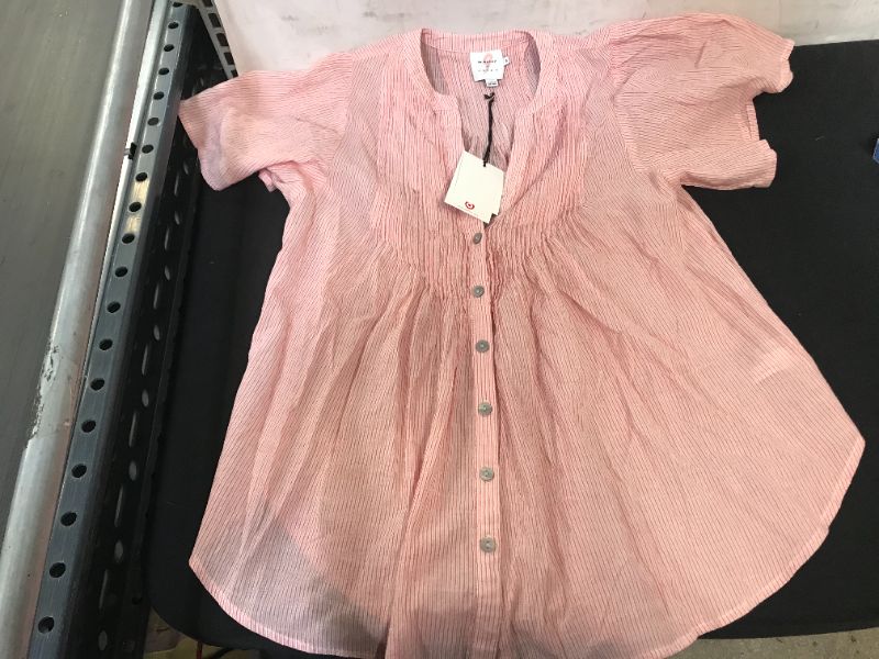 Photo 2 of The Nines by HATCH Flutter Short Sleeve V-Neck Button-Down Maternity Shirt Pink XS
