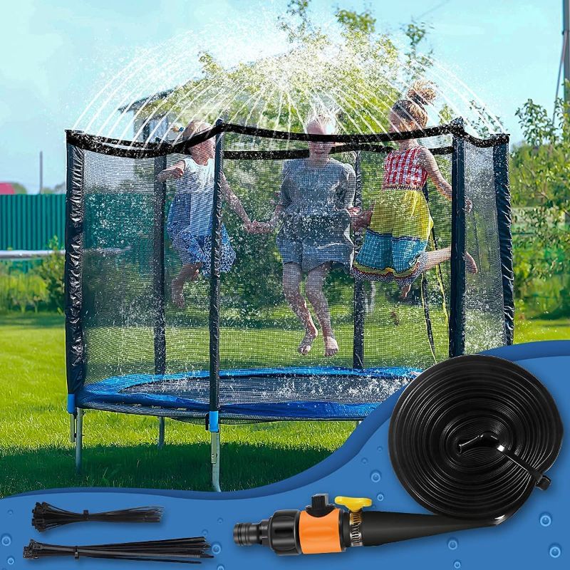 Photo 1 of Pizzmestari Trampoline Sprinkler for Kids, Trampoline Accessories Sprinkler 39ft Long for Kids Outdoor Play, Backyard Water Park Sprinkler Fun Summer Outdoor Water Toys for Kids

