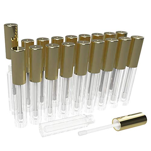 Photo 1 of 20 Pack of 3ml Empty Lip Gloss Containers | Clear Body & Gold Lid | Brush Tip Applicator Wand for DIY Cosmetics Reusable and Refillable | Filling Tool Included
