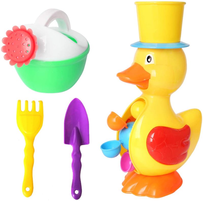 Photo 1 of OUFOTAT Beach Toy Set for Kids - Including Random Color Shovel, Rake, Watering Can and Duck Waterwheel - Indoor Outdoor Pool Beach Sand Play Toys for Boys Girls Party Gift (4PCS Beach Toys 6231)
