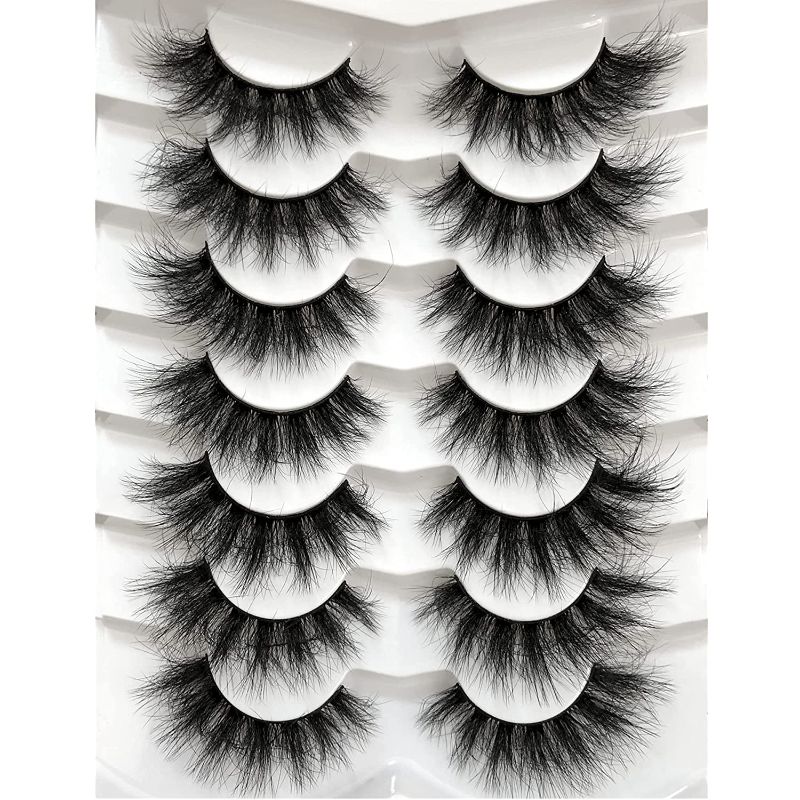 Photo 1 of Pooplunch False Eyelashes Fluffy 8D Faux Mink Lashes Cat-Eye Wispy Lashes 7 Pairs Pack Dramatic Long Thick Volume Fake Eye Lash Multipack
