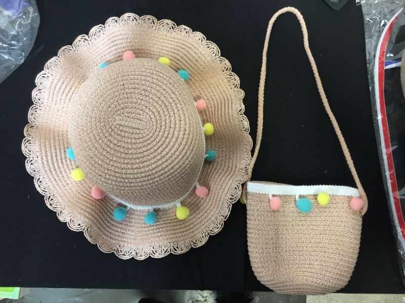 Photo 2 of Kids Multi-Colors Large Brim Flower Beach Sun Hats WITH PURSE
