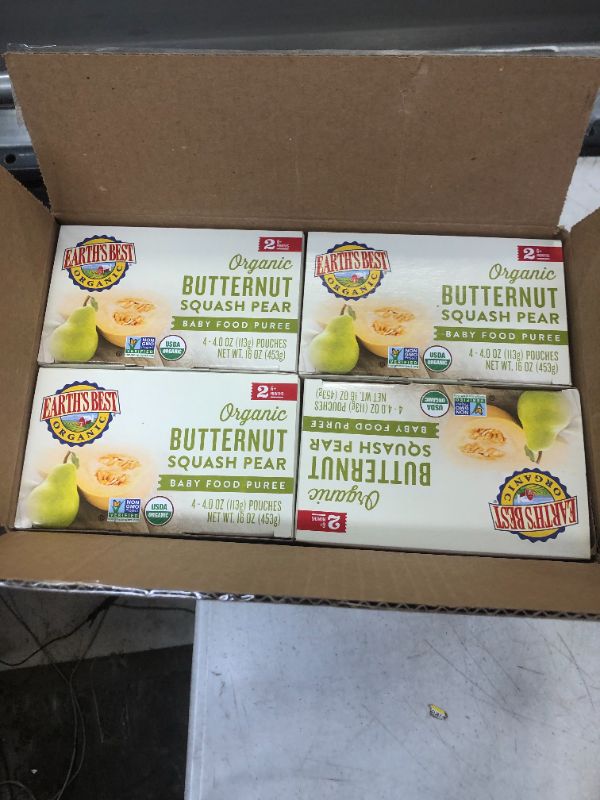 Photo 2 of 4 BOXES Earth's Best Organic Stage 2 Butternut Squash Pear Baby Food - 4 PACK PER PBOX  EXP 09/2021 
