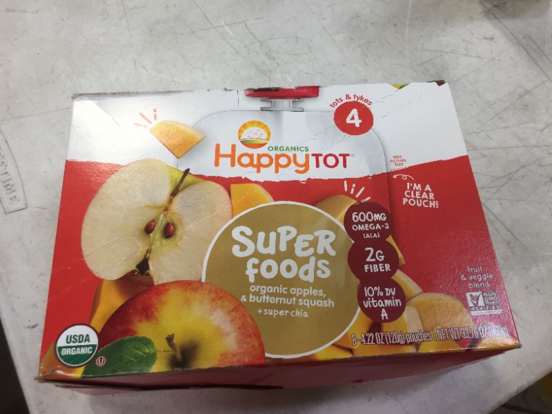 Photo 2 of (8 Pouches) Happy Tot Super Foods Pouches Organic Apples & Butternut Squash + Super Chia, 4.22 OZ
BEST BY 02/16/2022