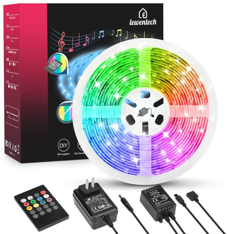 Photo 1 of LED Strip Lights Music Sync Color Changing RGB LED Strip 9.8FT SMD5050 Waterproof 20-Key Remote + Sensitive Built-in Mic Led Lights for Bedroom Room Party
