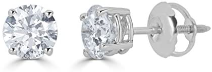 Photo 1 of 14K Gold Round-Cut Diamond Stud Earring (1/4-2 cttw, J-K Color, I2-I3 Clarity)--mini size
