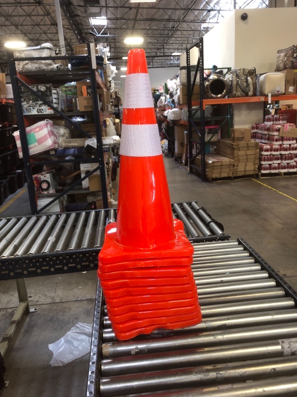 Photo 2 of [ 10 Pack ] 28" Traffic Cones PVC Safety Road Parking Cones Weighted Hazard Cones Construction Cones for Traffic Fluorescent Orange w/4" w/6" Reflective Strips Collar (10)
