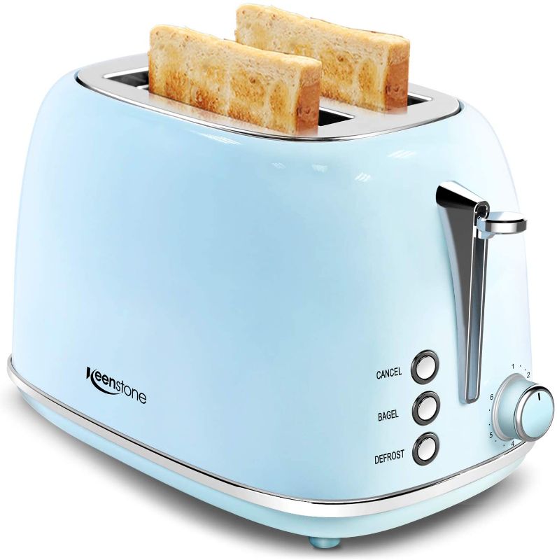 Photo 1 of 2 Slice Toaster Retro Stainless Steel Toaster with Bagel, Cancel, Defrost Function and 6 Bread Shade Settings Bread Toaster, Extra Wide Slot and Removable Crumb Tray, Blue
