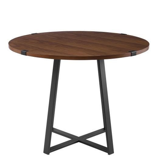 Photo 2 of 40 in. Rustic Round Dark Walnut / Black Dining Table
