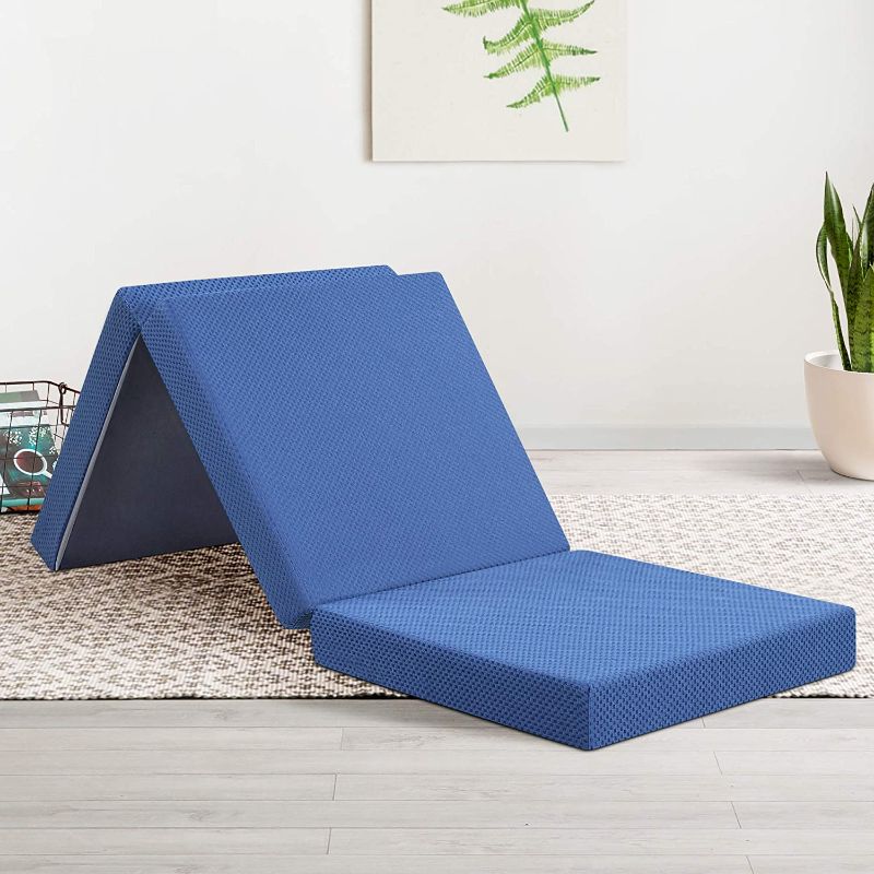 Photo 1 of 75LX25WX4D Tri-Folding Memory Foam Topper, 4'' H, Blue