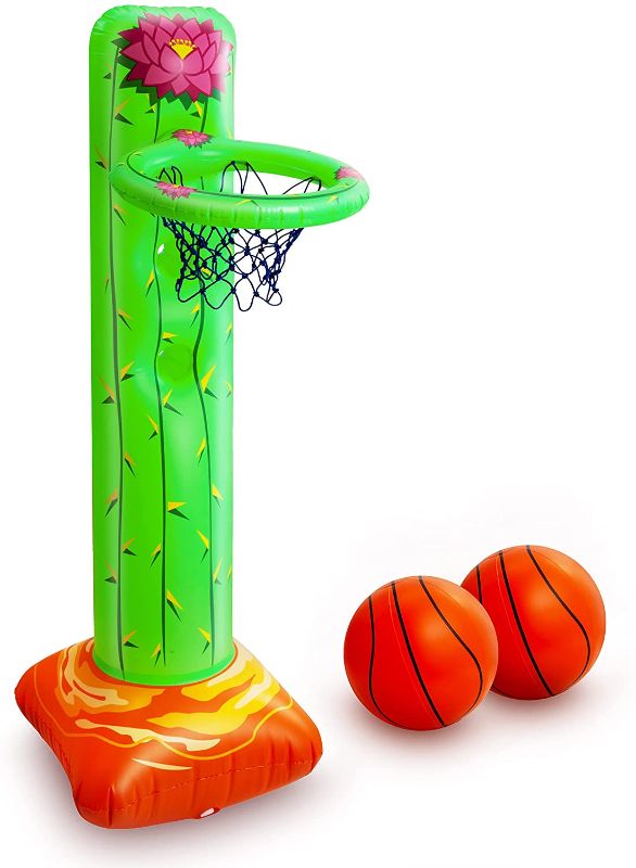 Photo 1 of BravoStar Basketball Hoop for Kids, Inflatable Cactus Basketball Set with 2 Balls, Height-Adjustable Basket 3ft – 5ft, Indoor Outdoor Gift Toys for Boys Girls Toddler Age 4-8, Outside Backyard