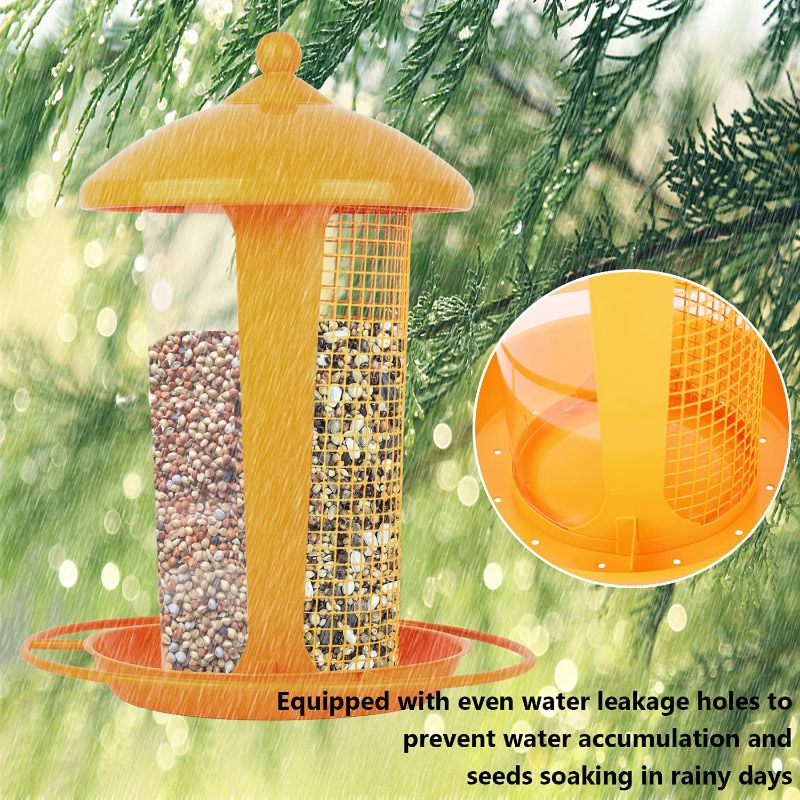 Photo 1 of Bird Feeders, Outdoor Metal Anti-Squirrel Bird Feeder with Roof Hook, 3 Pound Wild Bird Food Box Suitable for Outside Decoration of Garden Paddock
