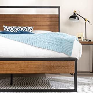 Photo 1 of ZINUS Suzanne 44 Inch Metal and Wood Platform Bed Frame / Solid Wood & Steel Construction / No Box Spring Needed / Wood Slat Support / Easy Assembly, Chestnut Brown, KING
