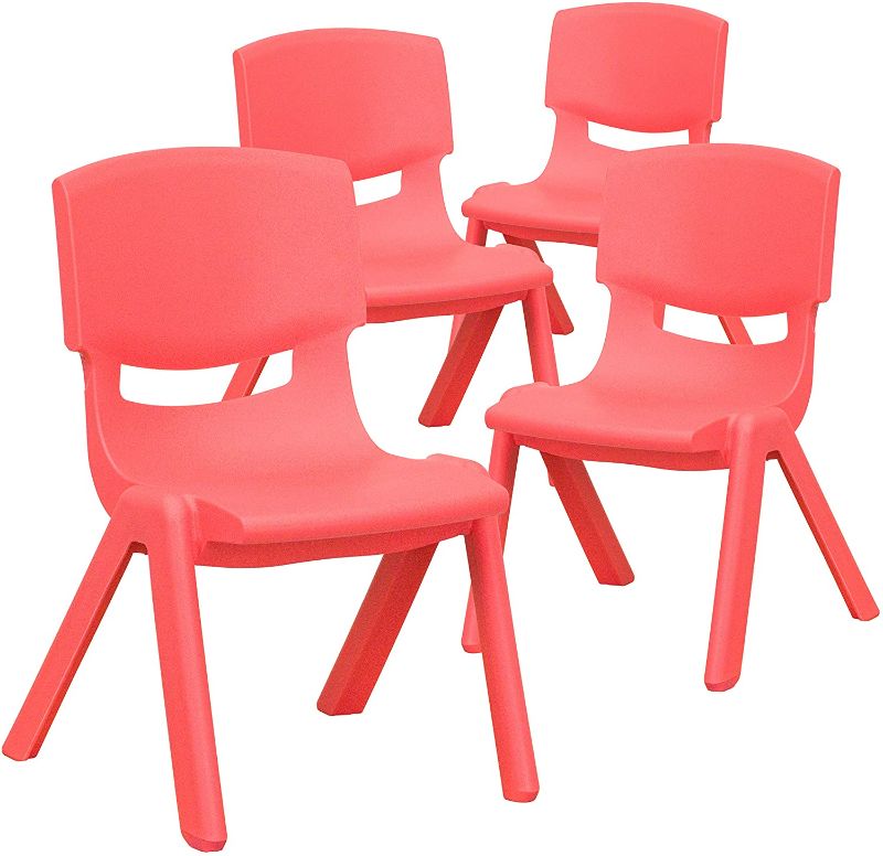 Photo 1 of Flash Furniture 4 Pack Red Plastic Stackable School Chair with 10.5'' Seat Height
