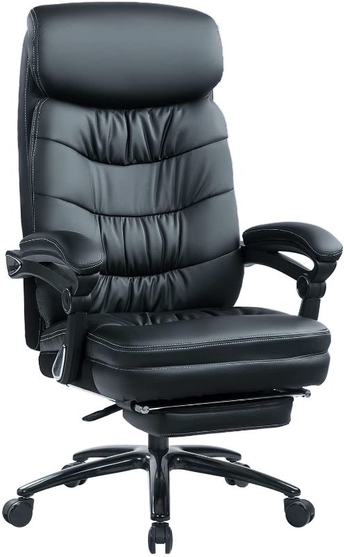 Photo 1 of KCREAM High Back Big & Tall 400LBS PU Leather Office Executive Chair Heavy Duty Metal Base & Linkage Armrests Large Executive Desk Computer Task Chair Ergonomic Design (Black)
