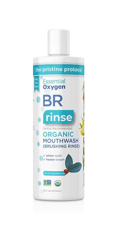 Photo 1 of Essential Oxygen BR Certified Organic Brushing Rinse, Wintergreen, 16 Ounce (Pack of 1), All Natural Mouthwash for Whiter Teeth, Fresher Breath, and Happier Gums, Alcohol-Free Oral Care