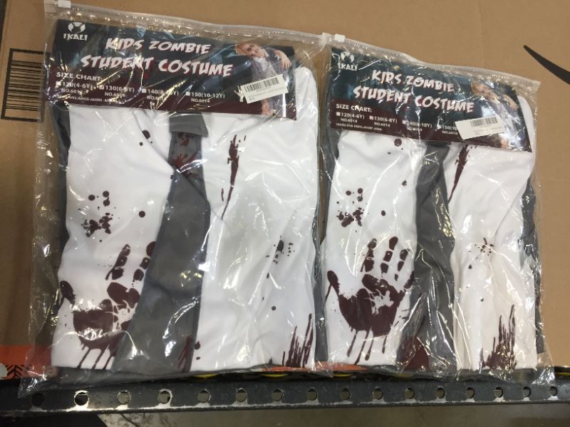 Photo 1 of 2 Pack IKALI Zombie Halloween Costume, Girls Boys Women Cheerleader High School Prisoner Bride Nurse Bloody Kids Fancy Dress Outfit Size 6-8Y