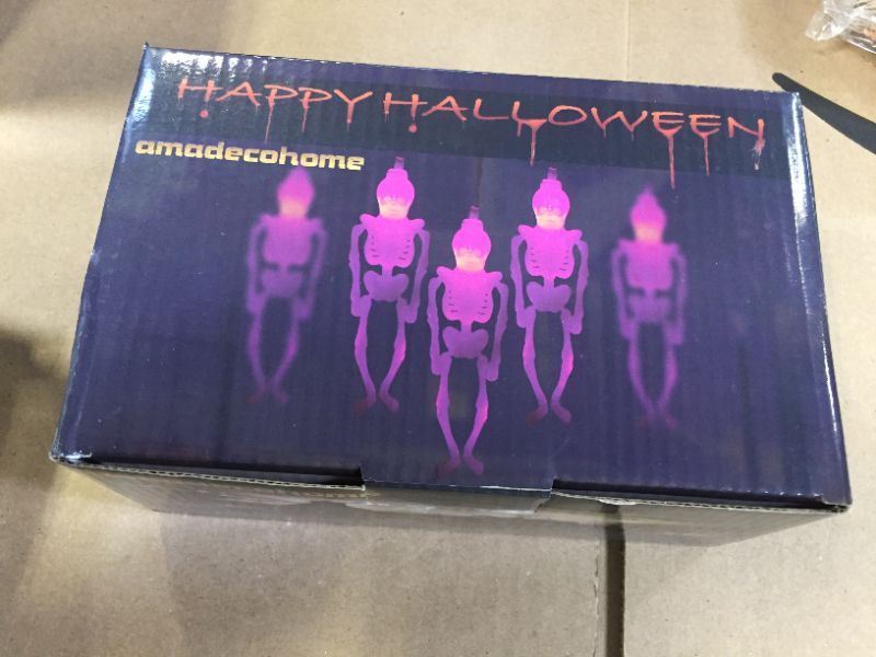 Photo 2 of Halloween Skeleton Decoration String Lights 10ft Outdoor and Indoor with Remote Control Waterproof Battery Operated,Haunted Houses Window Party to Create a Halloween Horror Atmosphere(Purple)