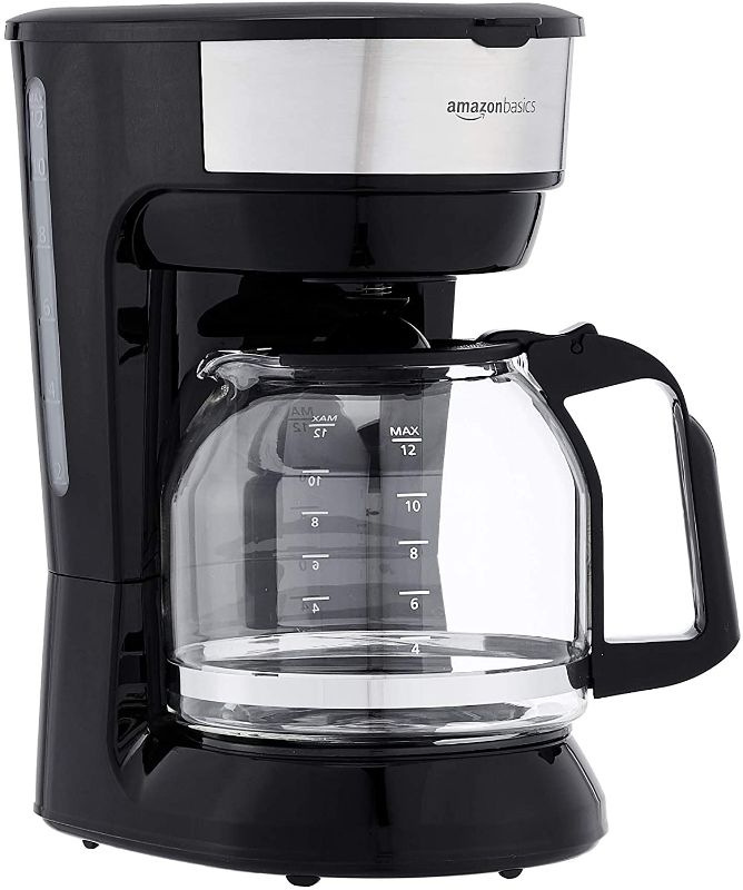 Photo 1 of Amazon Basics 12-Cup Coffee Maker with Reusable Filter, Black and Stainless Steel