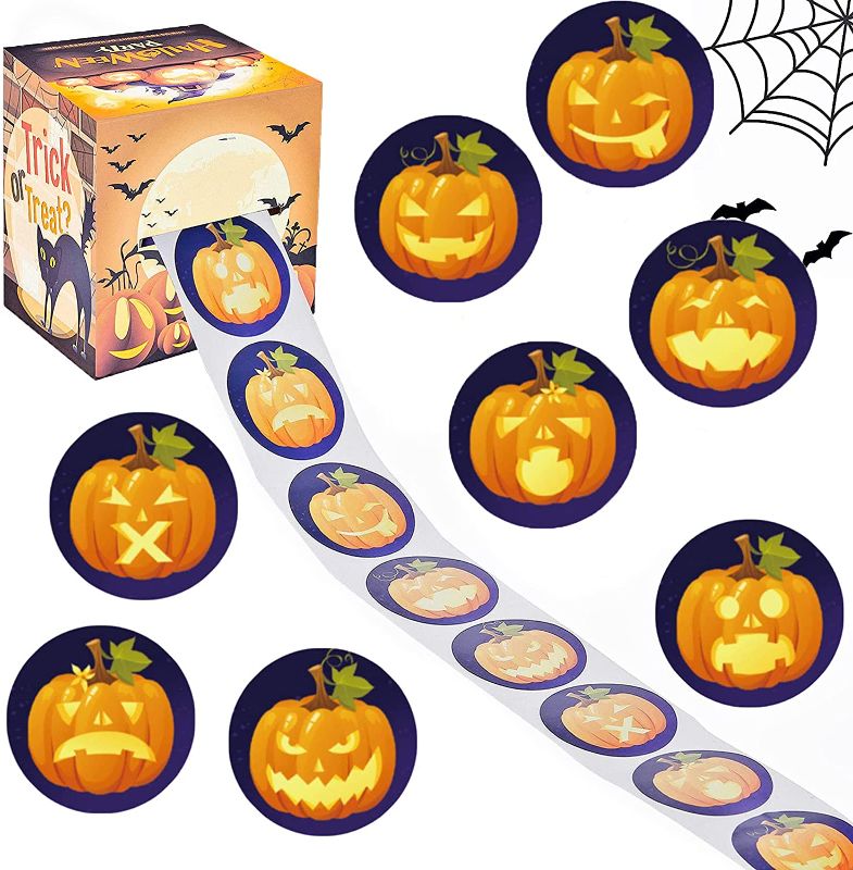 Photo 1 of 2 Pack 500 PCS Halloween Stickers,Pumpkin Stickers 1.5 inch Large Halloween Stickers for Kids 8 Alternating Designs Pumpkin for Halloween Party Decoration