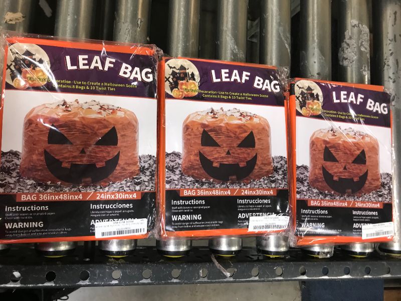Photo 2 of 3 Pack Halloween Leaf Bags - 8 PCS Halloween Decorations Lawn Bags Large and Small (36''48'' & 24''30''), Pumpkin Leaf Bags Big with 8 Funny Designs and 10 Ties (Pumpkin+Ghost+Bat+Witch), Halloween Party Favors Thanksgiving Fall Trash Bags for Yard Lawn G