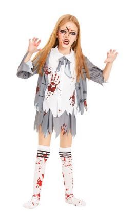 Photo 1 of IKALI Zombie Student Costume for Girls Halloween Horror School Theme Party Outfit Kids Role Play Fancy Suit 3Pcs 4-6Y