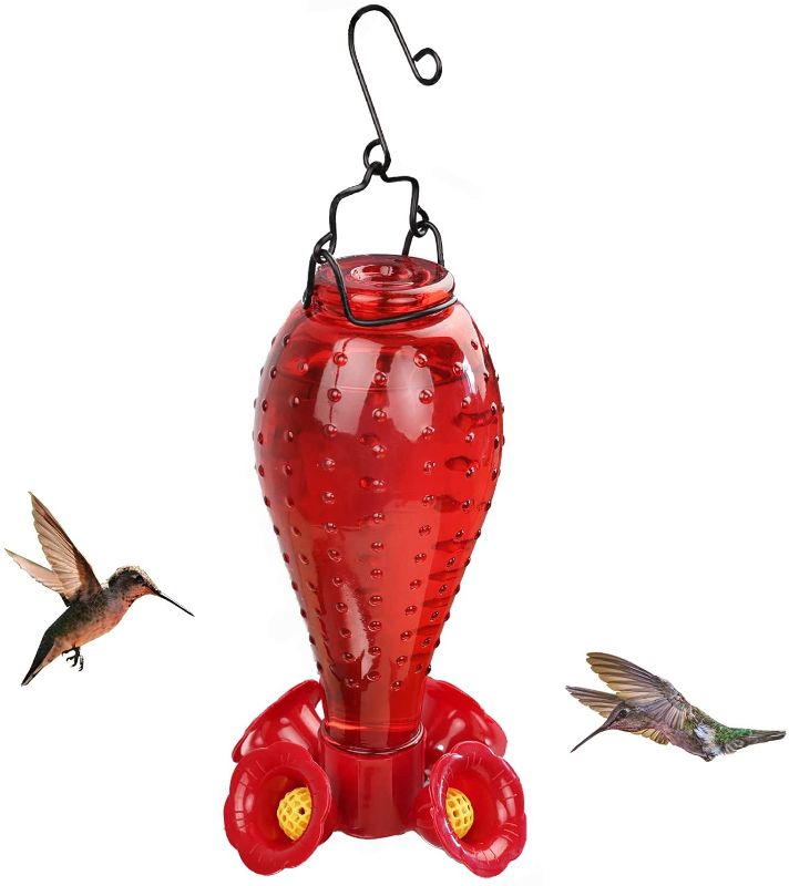 Photo 1 of AnnaStore Hummingbird Feeder for Outdoor Glass Hummingbird Feeders Red Wild Bird Feeder Hand Blown Mason Jar Hanging for Garden Yard Outside 23 Ounces Nectar Capacity