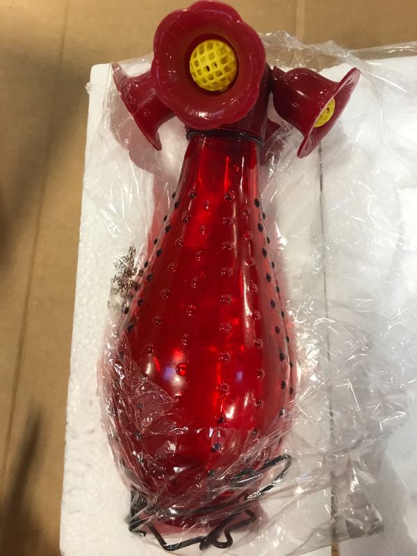 Photo 3 of AnnaStore Hummingbird Feeder for Outdoor Glass Hummingbird Feeders Red Wild Bird Feeder Hand Blown Mason Jar Hanging for Garden Yard Outside 23 Ounces Nectar Capacity