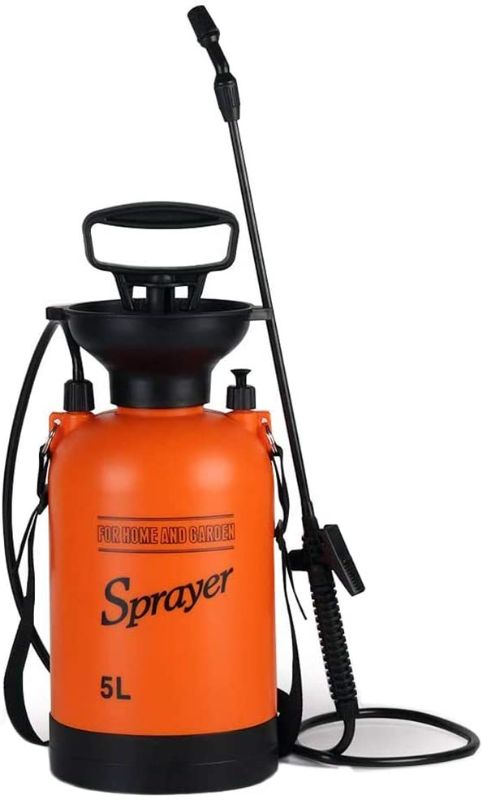 Photo 1 of Deep Joint 1.3 Gallon/5 L Portable Pump Pressure Garden Sprayer with Pressure Relief Valve and Adjustable Shoulder Strap in Lawn, Yard, Weed (5L, Orange)