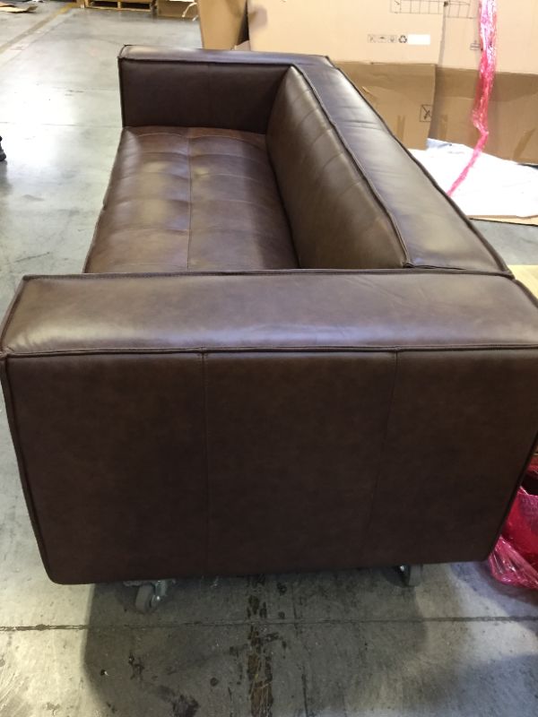 Photo 4 of BRAND NEW Amazon Brand – Rivet Thomas Genuine Leather Modern Sofa Couch, 101.2"W, Chestnut