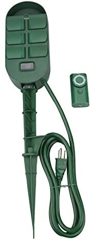Photo 1 of Woods 59785WD 6-Outlet Yard Stake Timer with Photocell and Wireless Remote Control (Green)
