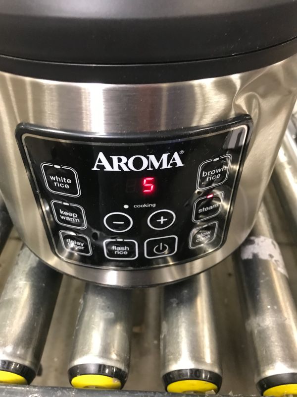 Photo 3 of Aroma 20-Cup Silver Rice Cooker with Food Steamer and Slow Cooker Functions