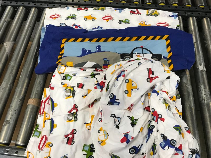 Photo 1 of Dream Factory Trucks Tractors Cars Boys 5-Piece Bedding Comforter Sheet Set, Twin, Blue Red Multi