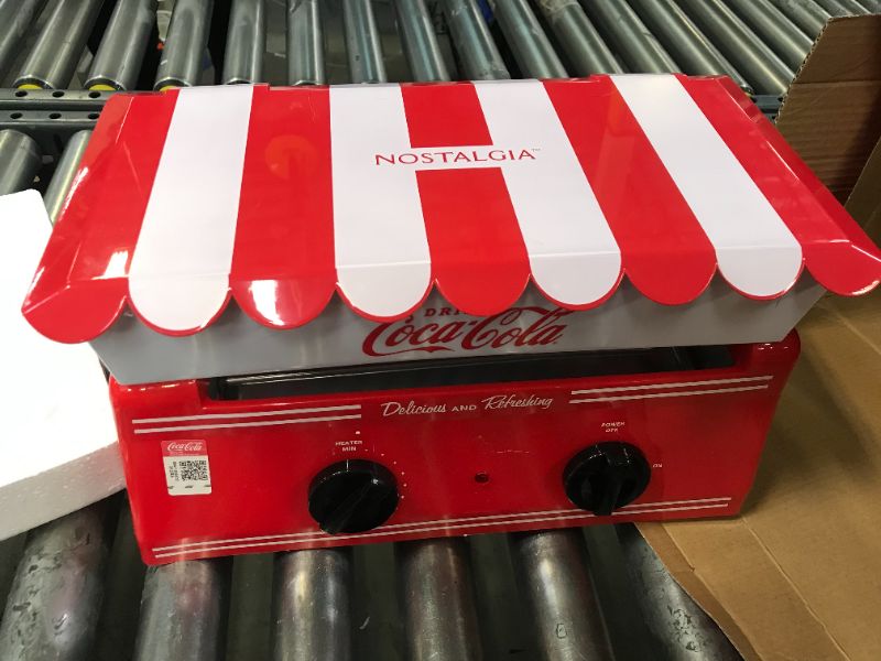 Photo 1 of Nostalgia HDR8CK Coca-Cola Hot Dog Warmer 8 Regular Sized, 4 Foot Long and 6 Bun Capacity, Stainless Steel Rollers, Perfect For Breakfast Sausages, Brats, Taquitos, Egg Rolls