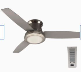 Photo 1 of Harbor Breeze Sail Stream 52-in Nickel LED Indoor Flush Mount Ceiling Fan with Light and Remote (3-Blade)