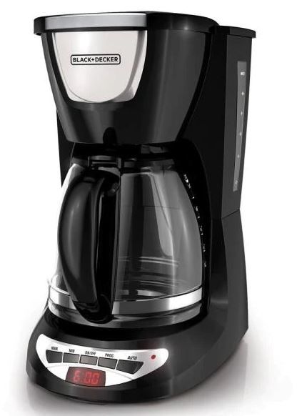 Photo 1 of Black and Decker 12-Cup Programmable Black Drip Coffee Maker with Glass Carafe, Built-In Timer and Automatic Shut-Off