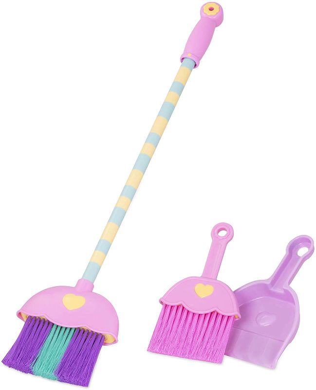 Photo 1 of Play Circle by Battat – Mighty Tidy Sweeping Set – Colorful Broomstick and Pink Hand Broom with Dustpan – Pretend Play House Cleaning Toys for Kids Ages 3 and Up (4 Pieces)