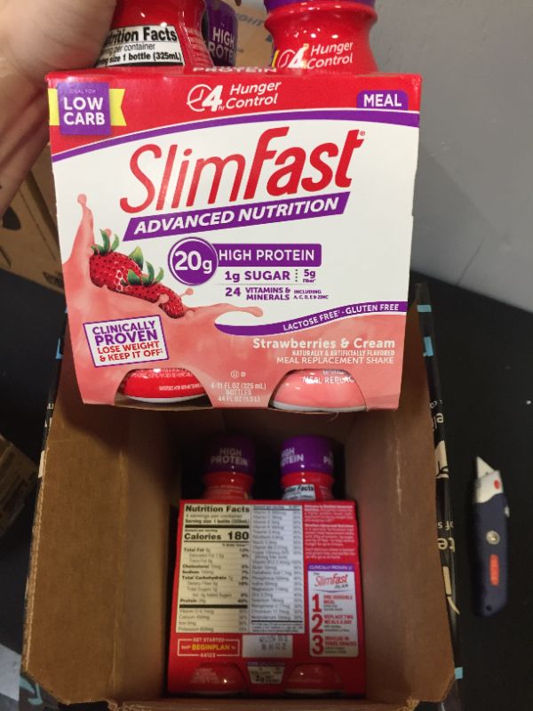 Photo 1 of SlimFast Advanced Nutrition High Protein Meal Replacement Shake, Strawberries & Cream, 20g of Ready to Drink Protein, 11 Fl. Oz Bottle, 4 Count (Pack of 3)
08/03/22