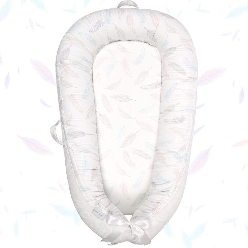 Photo 1 of Mamibaby Baby Lounger Baby Nest for Co-Sleeping, 100% Soft Breathable Newborn Lounger, Portable Adjustable Baby Crib Bassinet Snuggle Bed for Travel, for 0-12 Months Infant(White + Colorful Feather)
